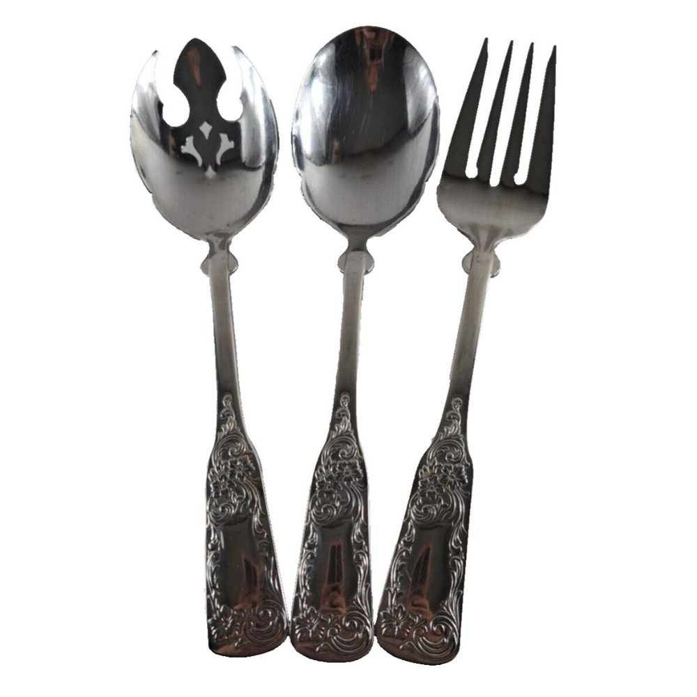 Towle Serving Utensils Fork Spoons Engraved Floral Set Of 3 Stainless 18/10